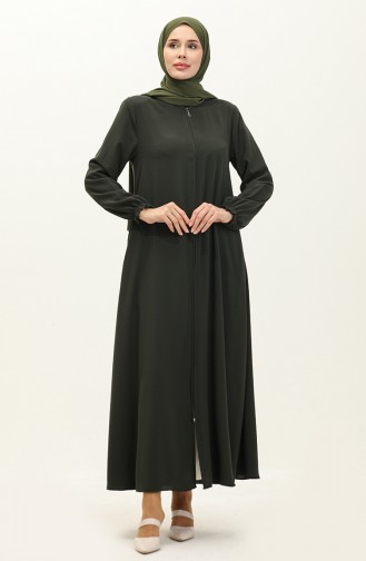 Abaya à Fermeture Manches Élastique 6124-03 Khaki 6124-03