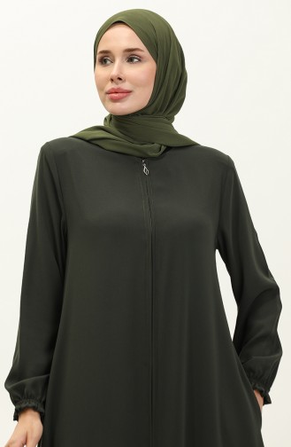 Abaya à Fermeture Manches Élastique 6124-03 Khaki 6124-03