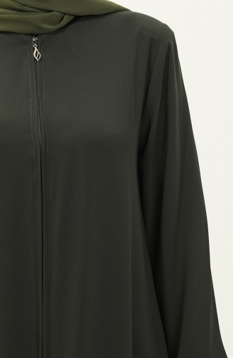 Abaya à Fermeture Manches Élastique 6124-03 Khaki 6124-03