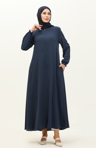 Abaya à Fermeture Manches Élastique 6124-04 İndigo 6124-04