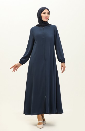 Elastic Sleeve  Zippered Abaya 6124-04 İndigo 6124-04