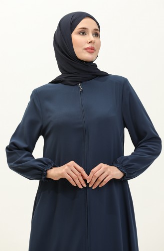 Abaya à Fermeture Manches Élastique 6124-04 İndigo 6124-04