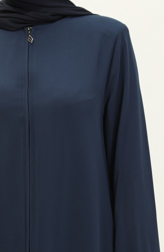 Abaya à Fermeture Manches Élastique 6124-04 İndigo 6124-04