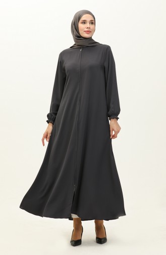 Elastic Sleeve Zippered Abaya 6124-05 Smoke 6124-05