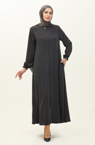 Elastic Sleeve Zippered Abaya 6124-05 Smoke 6124-05