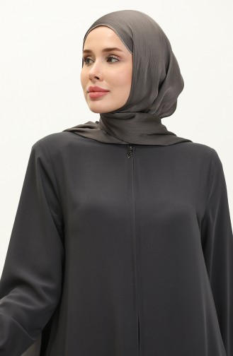 Elastic Sleeve Zippered Abaya 6124-05 Smoke 6124-05