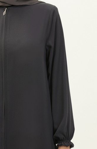 Abaya à Fermeture Manches Élastique 6124-05 Fumé  6124-05