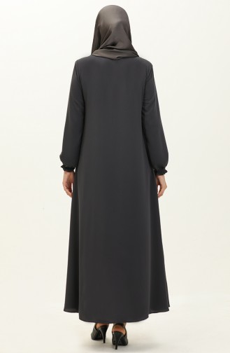 Abaya à Fermeture Manches Élastique 6124-05 Fumé  6124-05