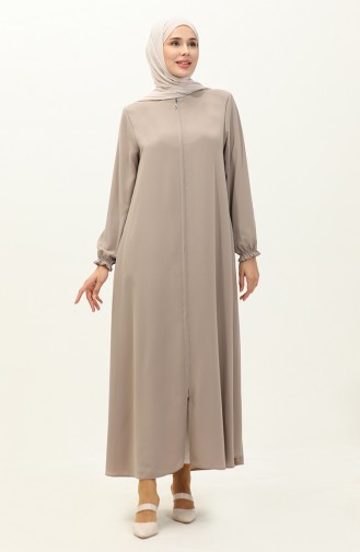 Elastic Sleeve  Zippered Abaya 6124-06 Beige 6124-06