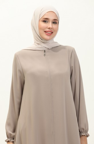 Abaya à Fermeture Manches Élastique 6124-06 Beige  6124-06