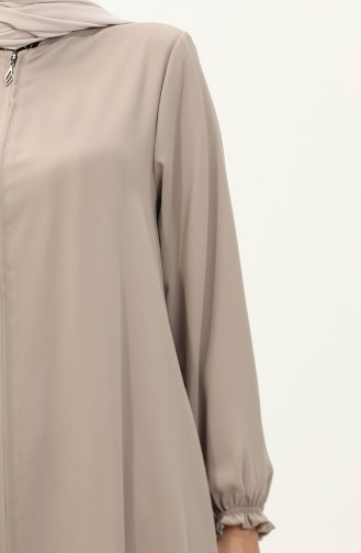 Elastic Sleeve  Zippered Abaya 6124-06 Beige 6124-06
