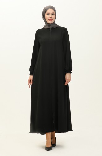 Abaya mit Reißverschluss 6124-07 Schwarz mit elastischem Armausschnitt 6124-07