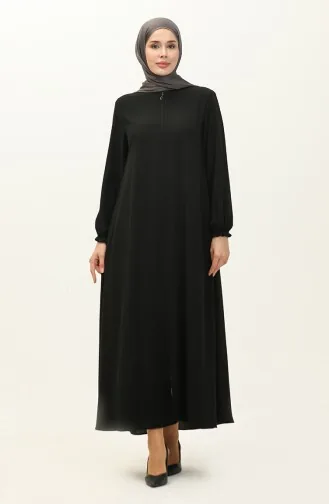 Abaya à Fermeture Manches élastiques 6124-07 Noir 6124-07