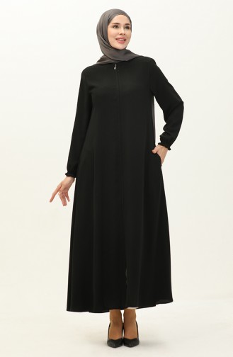 Abaya à Fermeture Manches élastiques 6124-07 Noir 6124-07