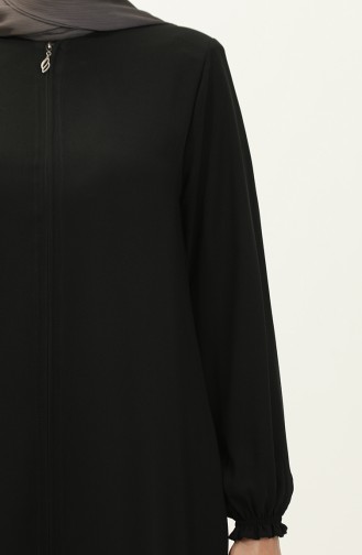 Elastic Sleeve  Zippered Abaya 6124-07 Black 6124-07