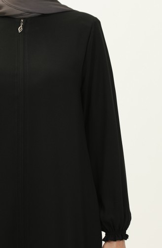 Abaya mit Reißverschluss 6124-07 Schwarz mit elastischem Armausschnitt 6124-07