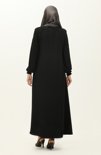 Elastic Sleeve  Zippered Abaya 6124-07 Black 6124-07