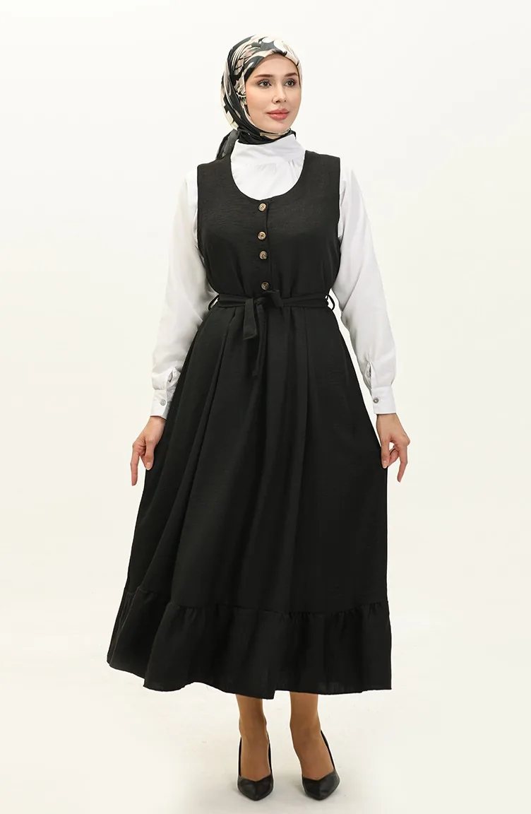 Robe Sans Manches à Ceinture 0128-01 Noir 0128-01