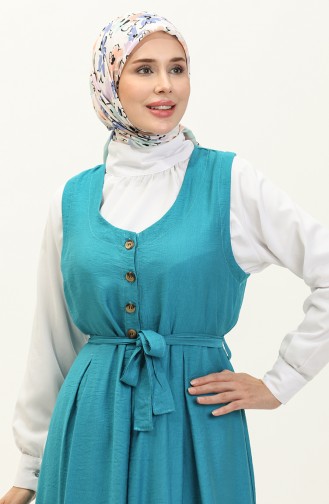 Kuşaklı Jile Elbise 0128-06 Turkuaz