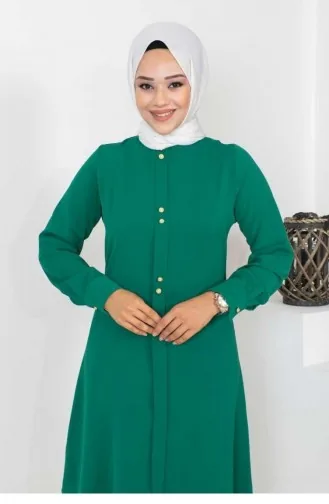 Tunique Hijab Détail Boutons Vert Émeraude 0163SGS.ZMR