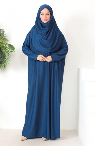 One-piece Hijab Practical Prayer Dress 0999-03 İndigo 0999-03