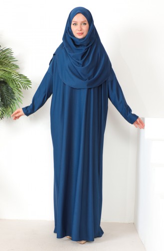 One-piece Hijab Practical Prayer Dress 0999-03 İndigo 0999-03