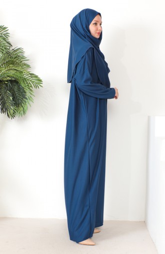 One-piece Hijab Practical Prayer Dress 0999-03 İndigo 0999-03