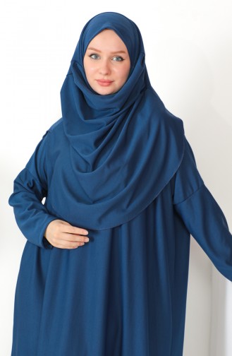 One-piece Hijab Practical Prayer Dress 0999-03 İndigo 0999-03