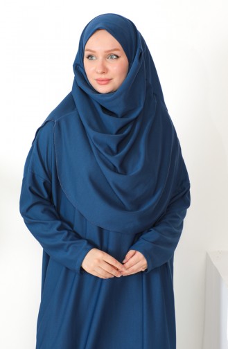 One-piece Hijab Practical Prayer Dress 0999-03 İndigo 0999-03