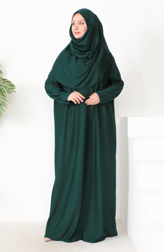 فستان الصلاة عملي بحجاب قطعة واحدة 0999-04 أخضر زمردي 0999-04
