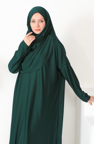 فستان الصلاة عملي بحجاب قطعة واحدة 0999-04 أخضر زمردي 0999-04