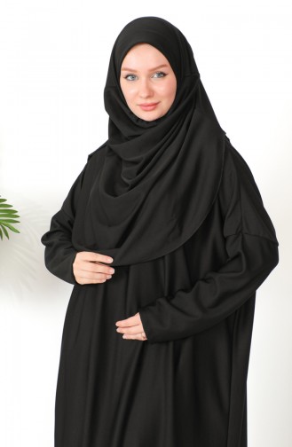 فستان الصلاة عملي بحجاب قطعة واحدة 0999-05 أسود 0999-05
