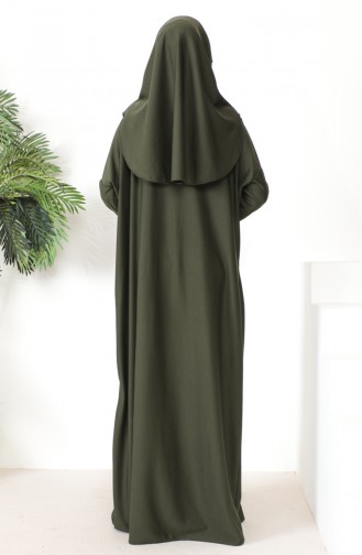فستان الصلاة عملي بحجاب قطعة واحدة 0999-09 أخضر عسكري 0999-09