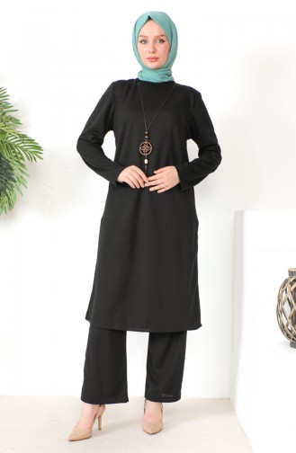 Necklace Tunic Pants Two Piece Suit 8585-01 Black 8585-01