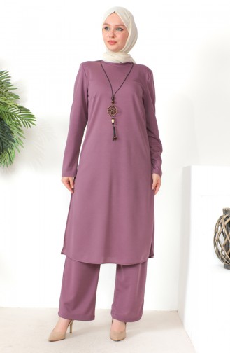 Necklace Tunic Pants Two Piece Suit 8585-02 Lilac 8585-02