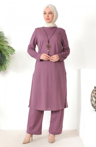 Necklace Tunic Pants Two Piece Suit 8585-02 Lilac 8585-02