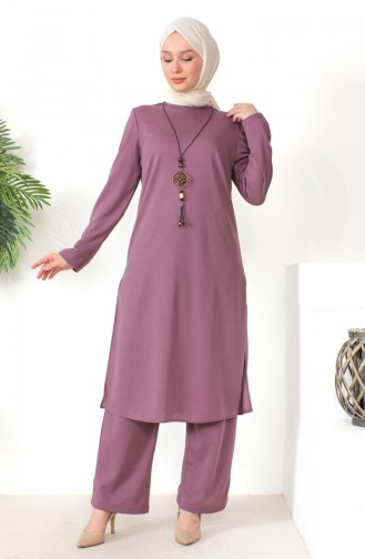 Necklace Tunic Pants Two Piece Suit 8585-02 Lilac 8585-02