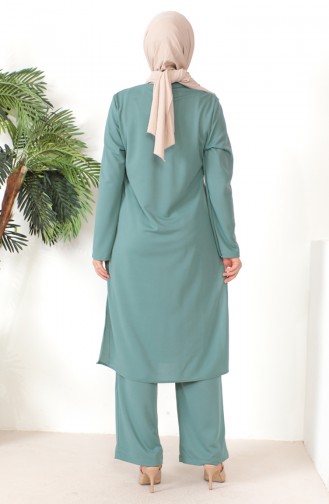 Necklace Tunic Pants Two Piece Suit 8585-03 Green 8585-03