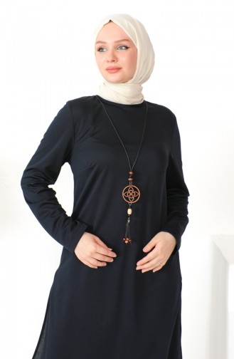 Necklace Tunic Pants Two Piece Suit 8585-04 Navy Blue 8585-04