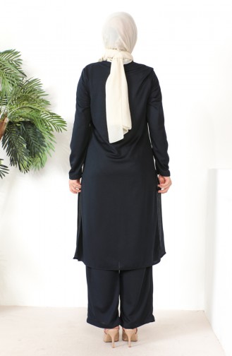 Necklace Tunic Pants Two Piece Suit 8585-04 Navy Blue 8585-04