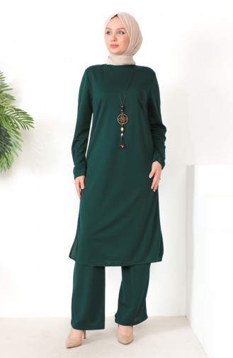 Necklace Tunic Pants Two Piece Suit 8585-05 Emerald Green 8585-05