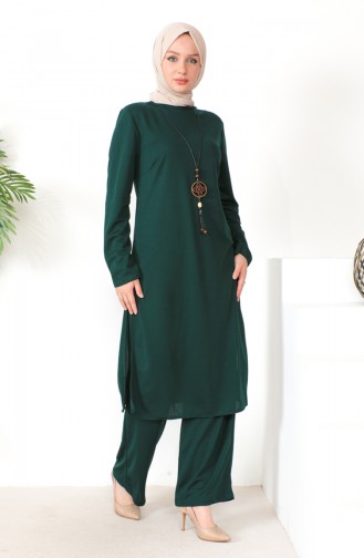 Necklace Tunic Pants Two Piece Suit 8585-05 Emerald Green 8585-05