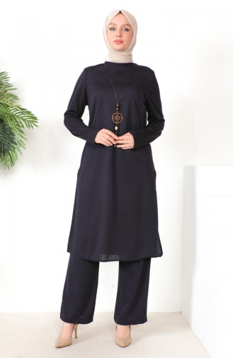 Kolyeli Tunik Pantolon İkili Takım 8585-06 Mor