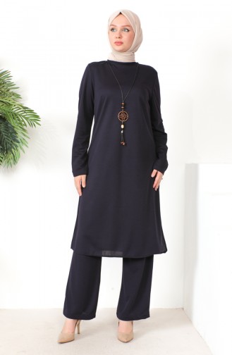 Kolyeli Tunik Pantolon İkili Takım 8585-06 Mor