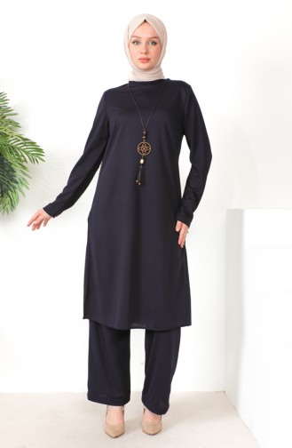 Kolyeli Tunik Pantolon İkili Takım 8585-06 Mor