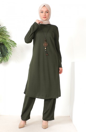 Kolyeli Tunik Pantolon İkili Takım 8585-07 Haki