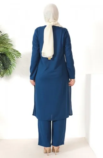 Necklace Tunic Pants Two Piece Suit 8585-09 İndigo 8585-09