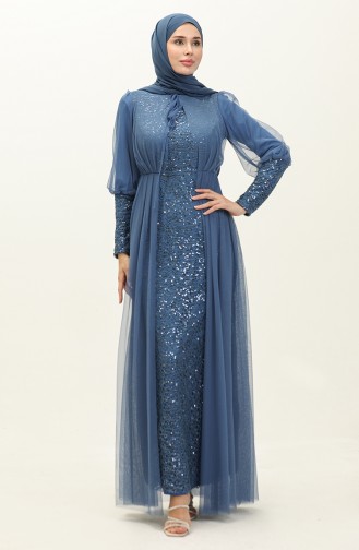 Robe de Soirée à Paillettes 5346-25 İndigo Foncé 5346-25