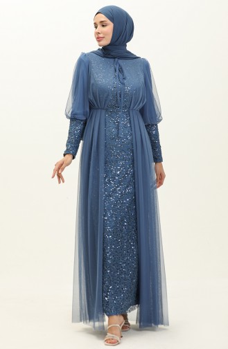 Robe de Soirée à Paillettes 5346-25 İndigo Foncé 5346-25