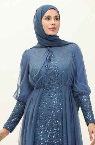 Robe de Soirée à Paillettes 5346-25 İndigo Foncé 5346-25